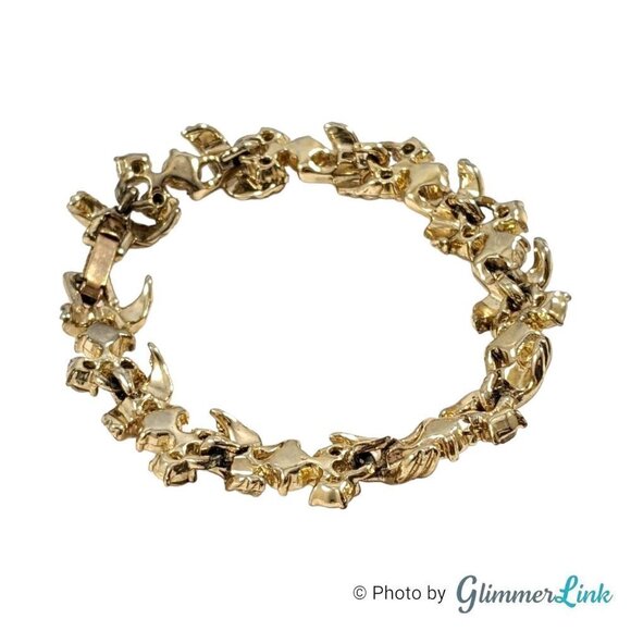 Vintage 1960s Aurora Borealis AB Rhinestone Floral Gold Tone Bracelet - Picture 9 of 10